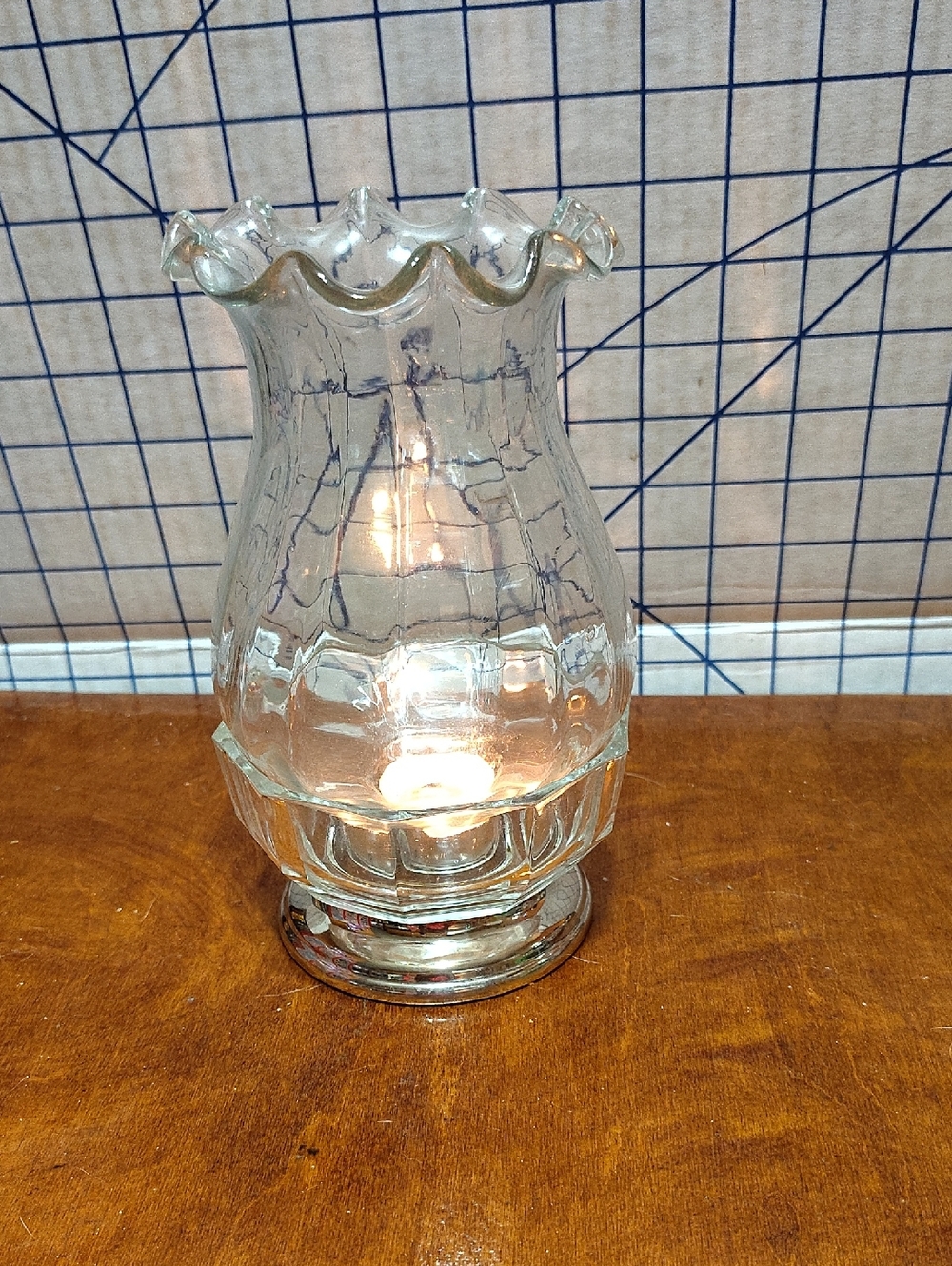 Clear Glass Hurricane Candle Holder - Elegant Ruffled Rim